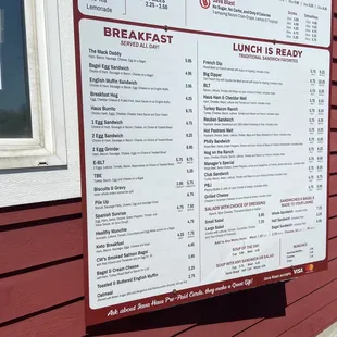 a menu on a wall