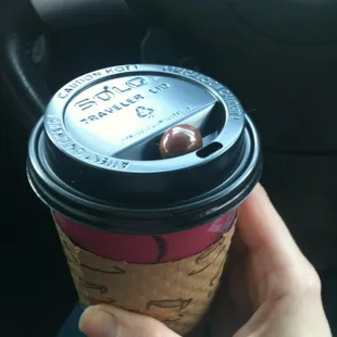 Tall white-out.. With a chocolate covered coffee bean. Yum!