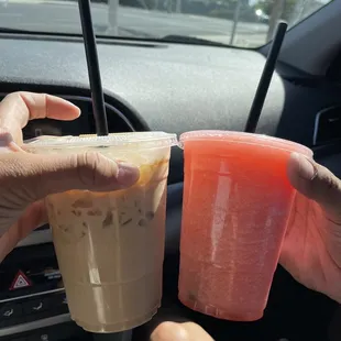 Iced lavender latte &amp; blended strawberry lemonade