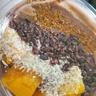 the ingredients of a smoothie in a plastic container