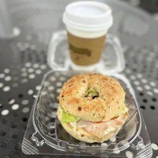 Bagel or crossient with Turkey Bacon, Egg, and Cheese
