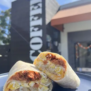Breakfast burrito with added chicken