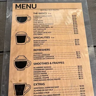 Drink menu 1/22/25