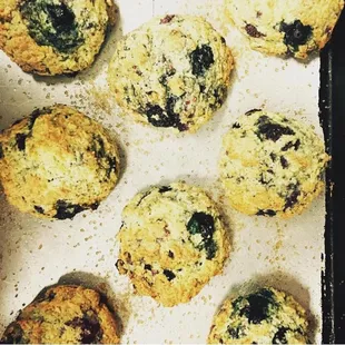 a tray of baked muffins