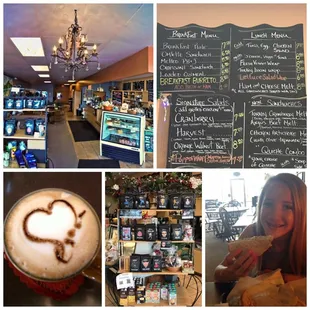 a collage of photos of a coffee shop