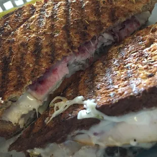 Turkey cranberry melt. Cranberry relish (homemade) provolone, walnuts on hazelnut bread. Also a gluten free option - $8.50