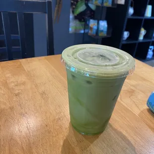 Matcha latte, iced with oat milk