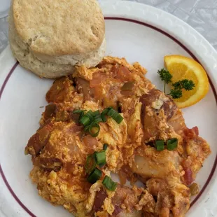 Salsa scramble with biscuit