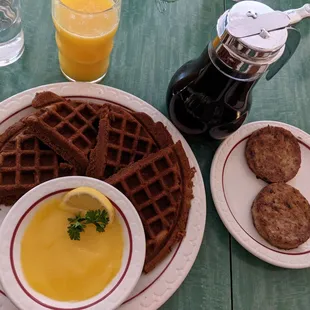 GINGERBREAD WAFFLE (served only Sat/Sunday) &amp; Lemon Curd. Turkey sausage