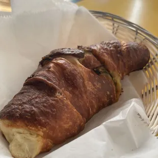 a croissant in a basket