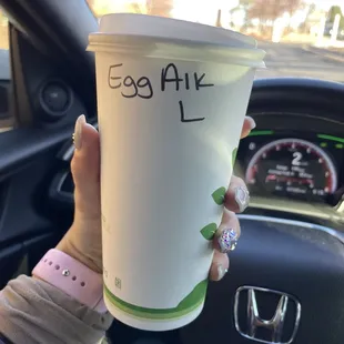 Egg nog latte with almond milk