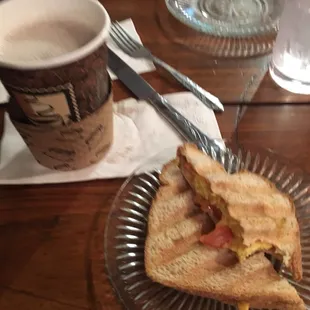 Panini breakfast and chai latte with almond milk.
