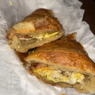 Bacon egg and cheese on croissant