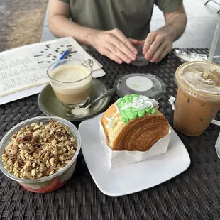 pop-up items: matcha strawberry chia seed pudding, pandan croissant