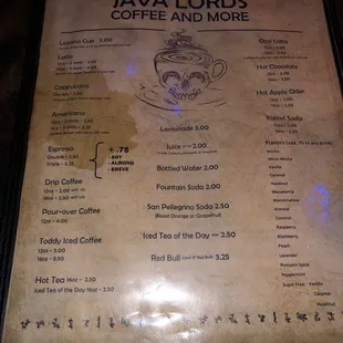 Coffee Menu