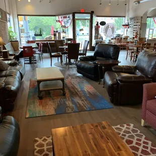 the seating area of a coffee shop