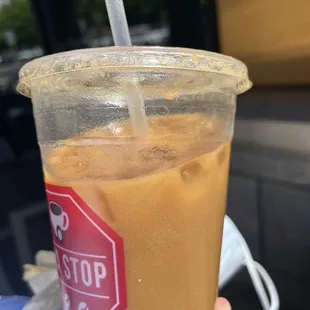 Medium iced oatmilk vanilla latte