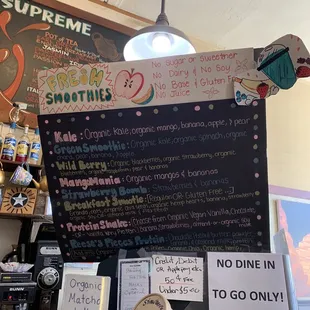 Smoothie menu