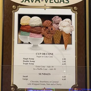 a menu of ice cream cones