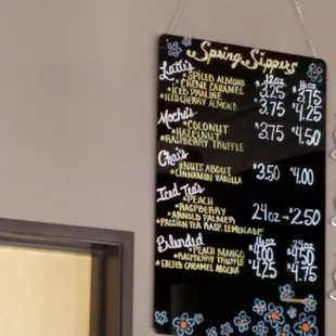 a menu on the wall