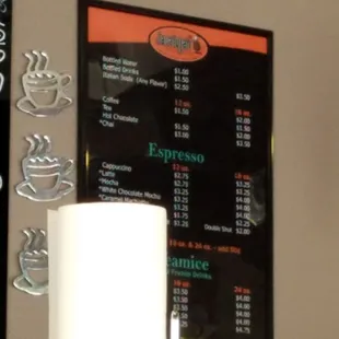 menu and price list