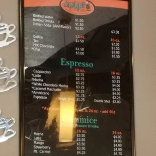 menu and prices