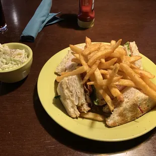 Club sandwich w/fries and coleslaw