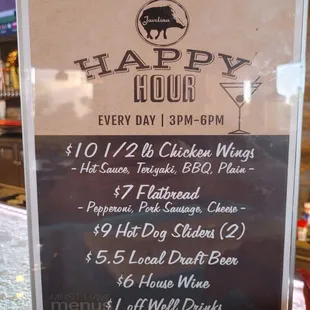 Happy hour menu as of 10/25/2024