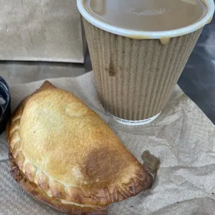 Chorizo empanada and Americano coffee