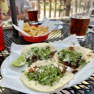 Authentic tacos - pastor, chorizo, and steak.