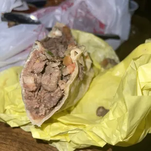 One chewy meat burrito