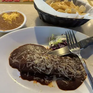 Al Pastor enchilada con mole sauce yum yum