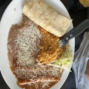 Combination burrito and roja enchildas (cheese only)