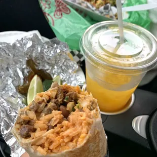 Burrito supreme and mango lemonade