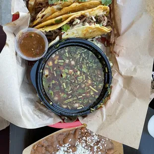 Barria taco special &amp; charro beans.