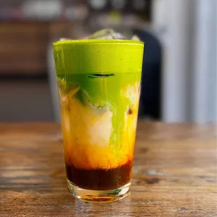 Chaga, matcha, oat milk, ice. Art that's delicious and super healthy.