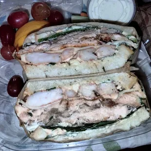 Shrimp salad and salmon panini no tomatoes