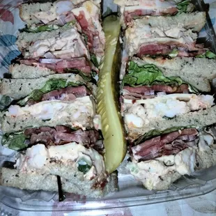 Shrimp salad club with pepper jack cheese and hots