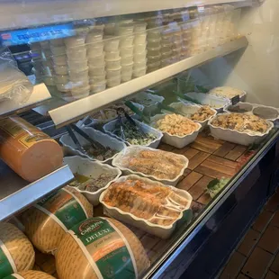 Assortment of deli food.