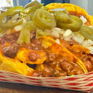 Nacho Cheese or Nacho Cheese with Chilly Beans, Onion, and Jalapeno