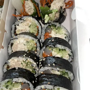 a box of sushi rolls