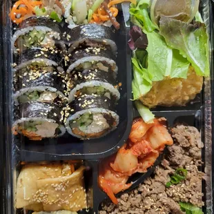 Tuna kimbap with bulgogi bento box