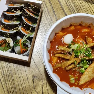 pork cutlet gimbap and jaws topokki soup