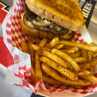 Shroom Melt and Cajun Fries