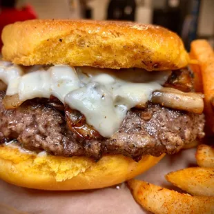 Shroom burger and Cajun fries