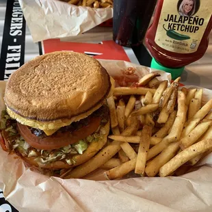 Texas burger (single patty) with regular fries.