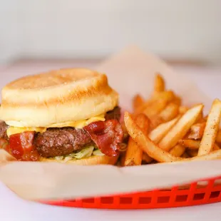 Our Bacon Cheeseburger with a side of JAX fries