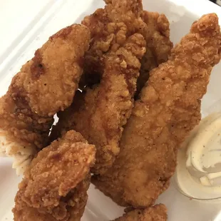 Chicken tenders. Cajun style. Pretty spicy.