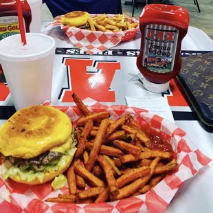 5oz burger with sweet potato fries