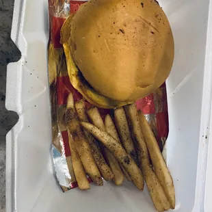 The smallest burger ever and ten fries...for real!